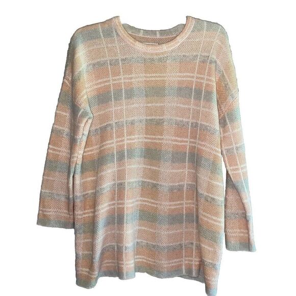 Lou & Grey Plaid Wool Alpaca Blend Sweater Beige Pink Neutral Academia Tunic Med - Picture 5 of 16